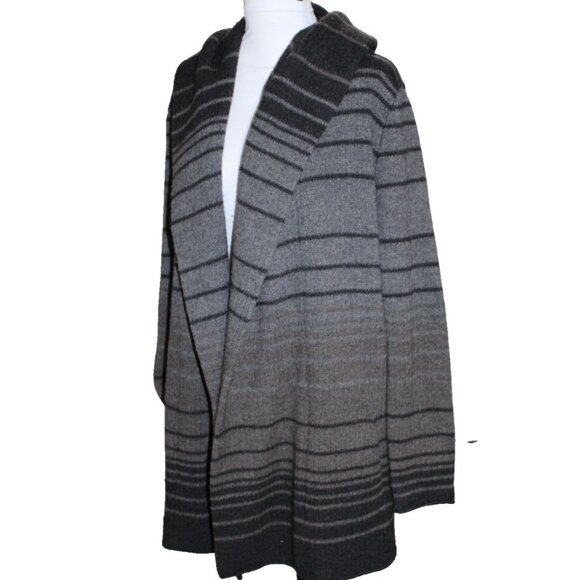 VINCE Gray striped hooded open front cardigan sweater Alapca Wool Cashmere Small - Picture 7 of 7